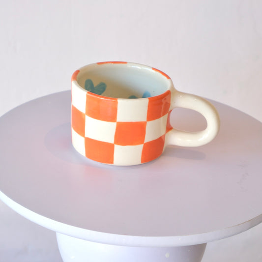Checkered Orange Flower Cup